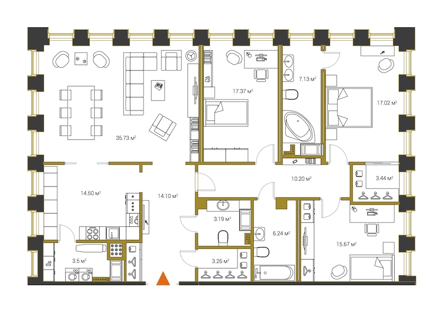 3-комнатная квартира 157.4 м², 17/20 эт., ЖК «LEGENDA Институтский 16»